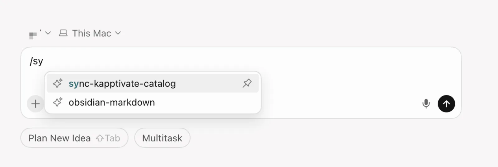 Skill autocomplete showing sync-kapptivate-catalog