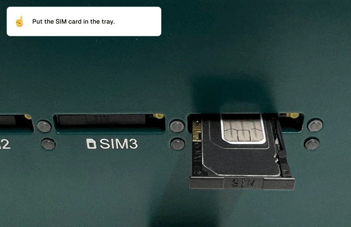 SIM card placed in the tray